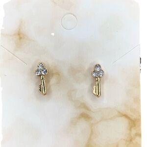 Gold key diamond earrings